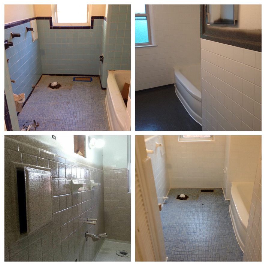 Tile before and after refinishing collage